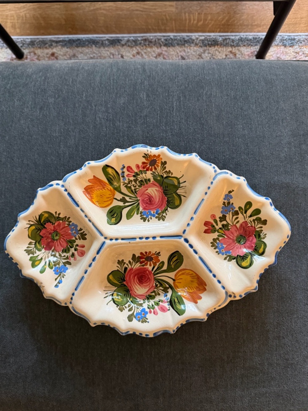 VTG Italian Faience Ceramic Divided Serving Tray Dish Nove Flower